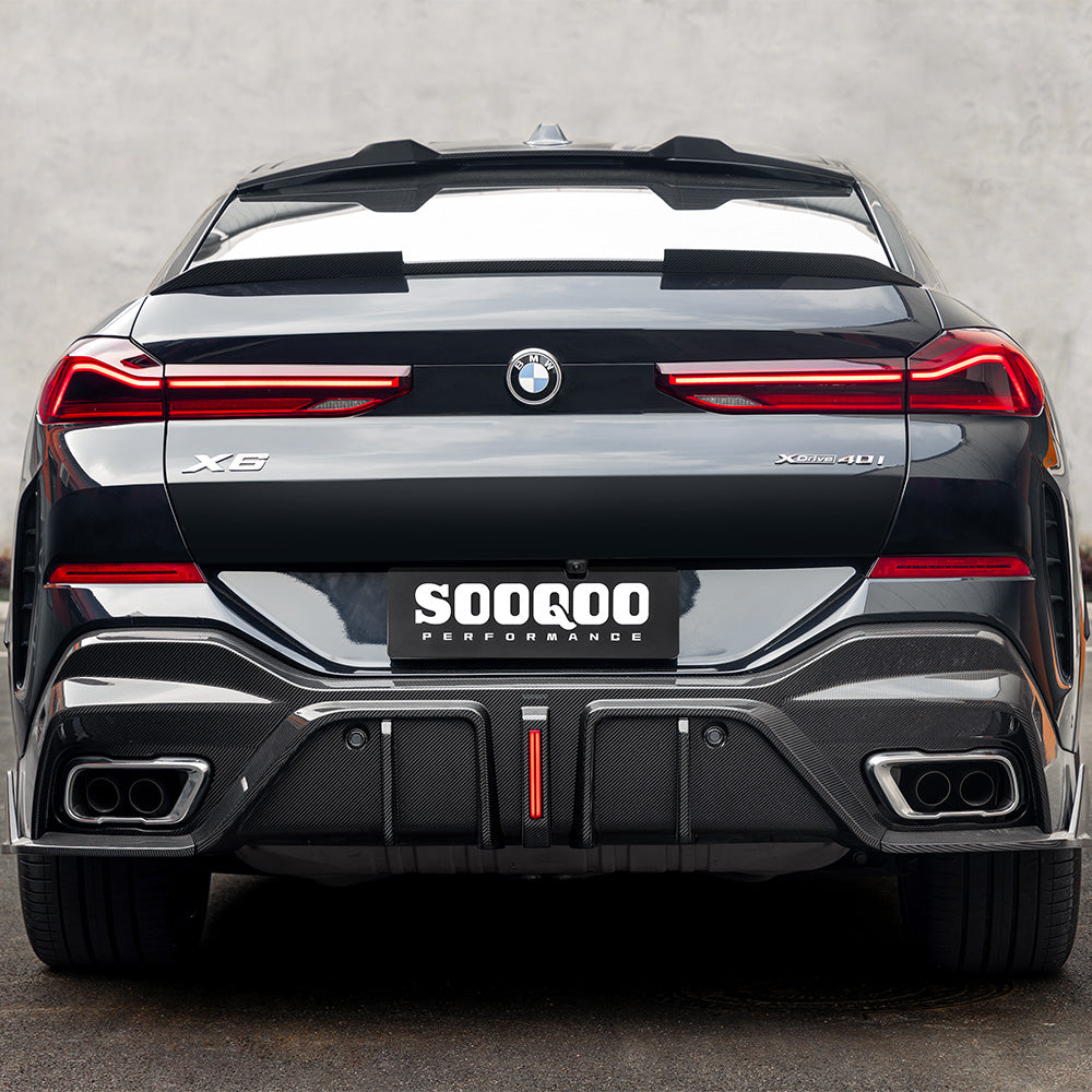 TOWMA. - SooQoo BMW X6 G06 Prepreg Carbon Fiber Rear Diffuser with Brake Light